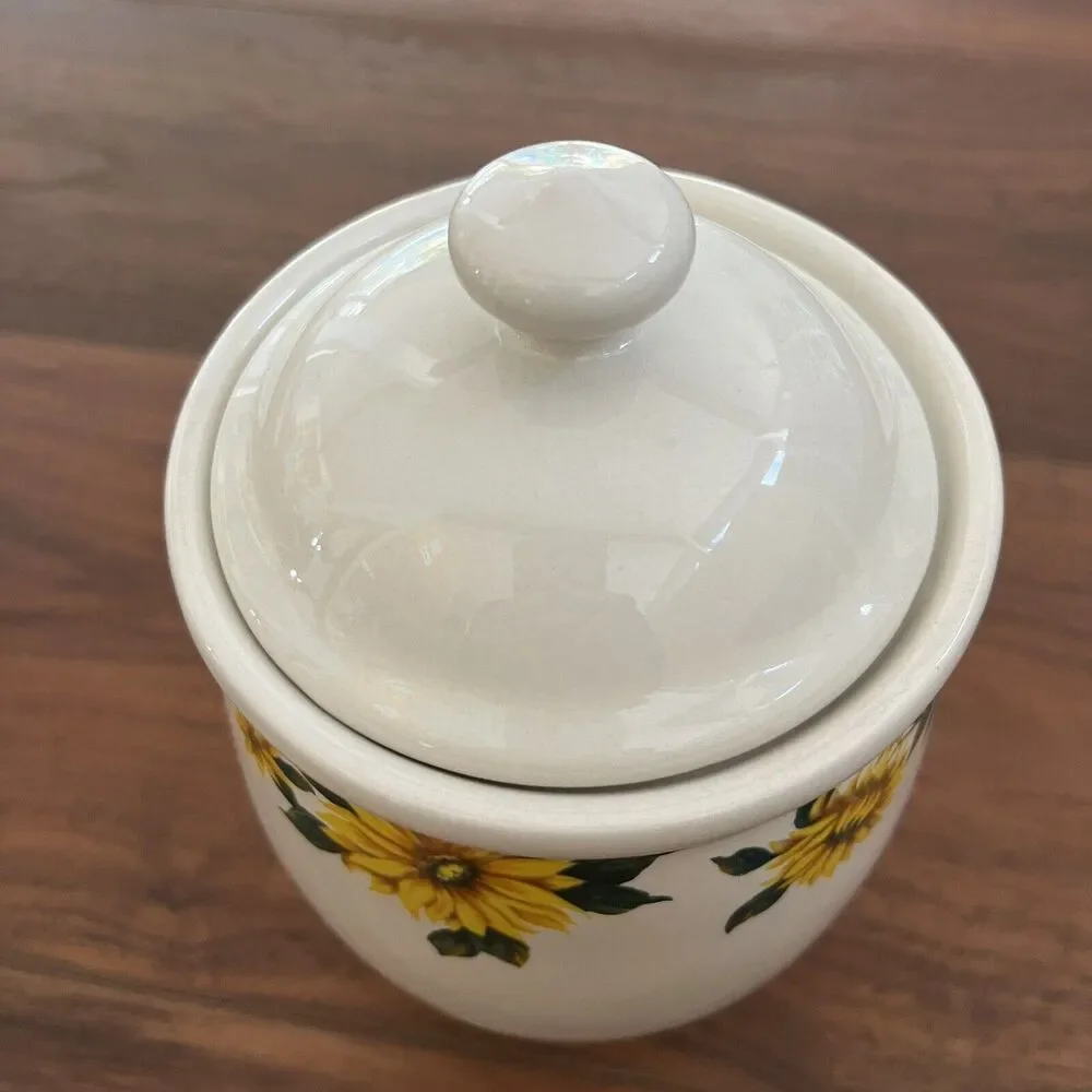 Vintage Thomson Pottery Sunflower Cookie Jar Canister and Lid 6 ⁷⁄₈